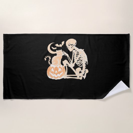 Serviette De Plage Skeleton Cat Crâne kitty mignonne Halloween Design (Devant)