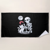 Serviette De Plage Skeleton Chat Halloween drôle mignon Éffrayant ess (Devant)