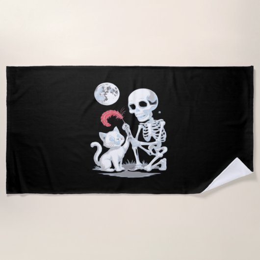 Serviette De Plage Skeleton Chat Halloween drôle mignon Éffrayant ess (Devant)
