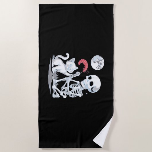 Serviette De Plage Skeleton Chat Halloween drôle mignon Éffrayant ess (Devant)
