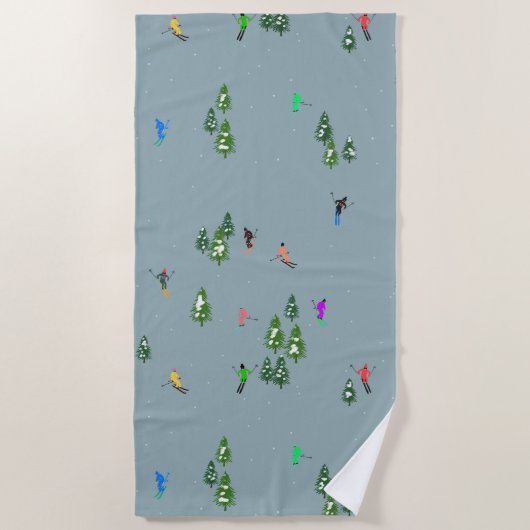 Serviette De Plage Ski d'ouverture Noël Ski de vacances Skieurs Bleu (Devant)