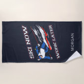 Serviette De Plage Ski Maintenant Travailler Plus Tard Ventilateurs D (Devant)