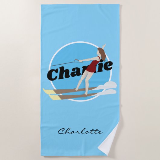 Serviette De Plage Ski nautique de style vintage (Devant)