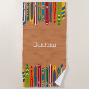 Serviette De Plage Skis Vintage Colorés Personnalisés