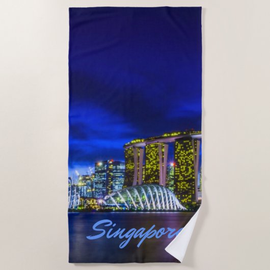 Serviette De Plage Skyline De Singapour La Nuit (Devant)
