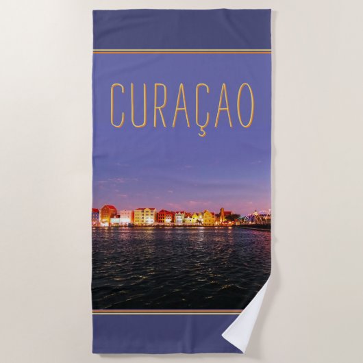 Serviette De Plage Skyline de Willemstad at Night (personnalisable) (Devant)