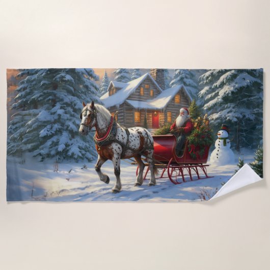 Serviette De Plage Sleigh Père Noël à cheval de Noël (Devant)