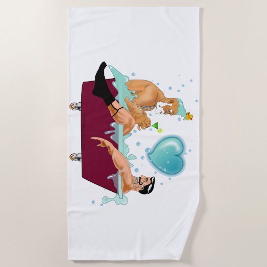 Serviette De Plage SlipperyJoe's deux gays hommes aiment la baignoire (Devant)
