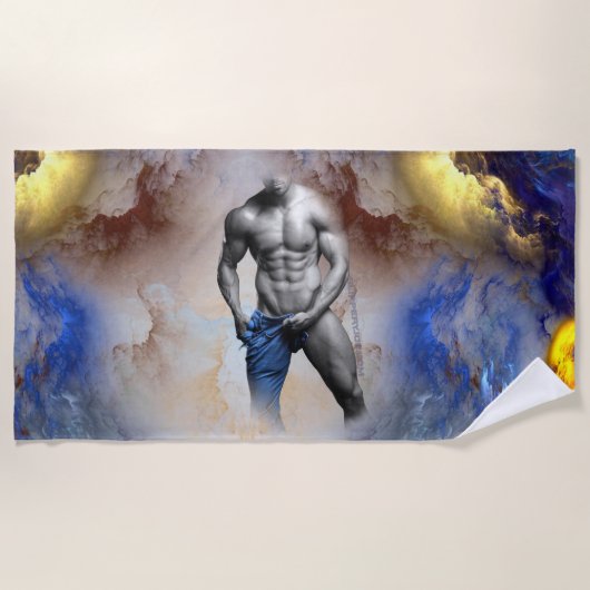Serviette De Plage SlipperyJoe's Man steamy shirt abs six pack (Devant)
