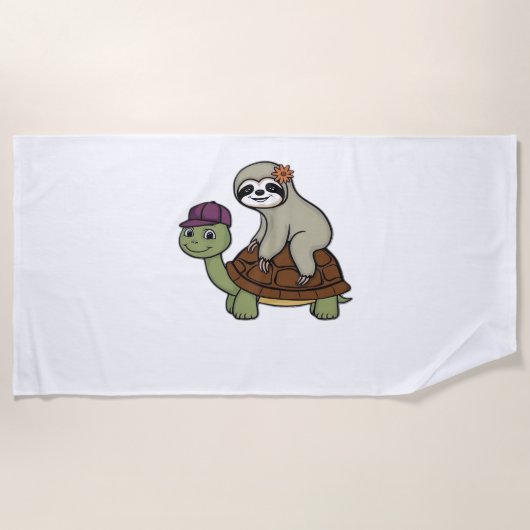 Serviette De Plage Sloth chevauchant une tortue T-Shirt classique (Devant)
