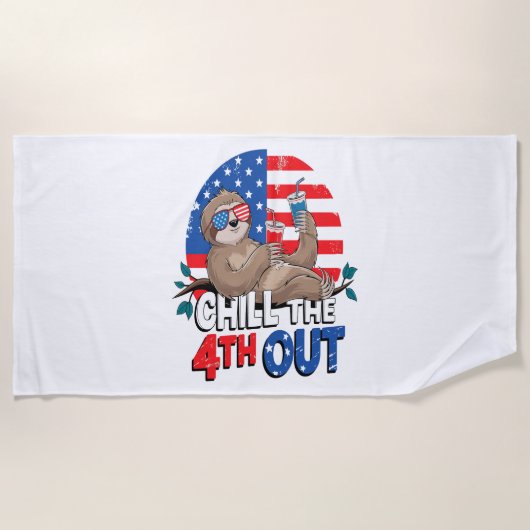 Serviette De Plage Sloth Chill 4th out Patriotic USA (Devant)