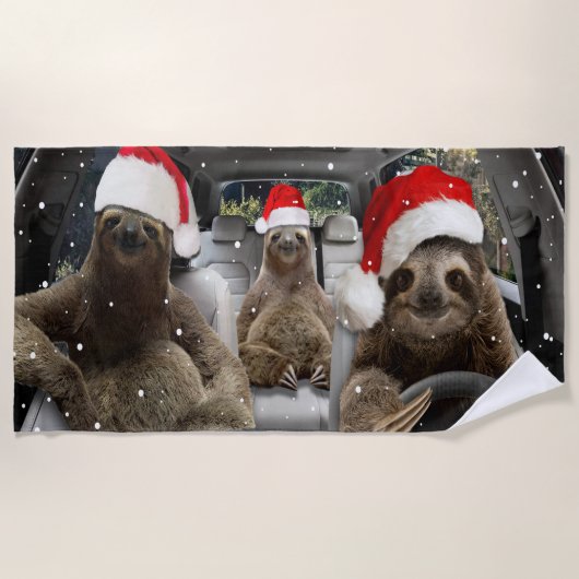 Serviette De Plage Sloth Conduit Voiture Noël Neige Saison Noël (Devant)