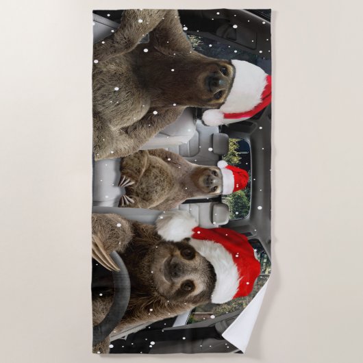 Serviette De Plage Sloth Conduit Voiture Noël Neige Saison Noël (Devant)