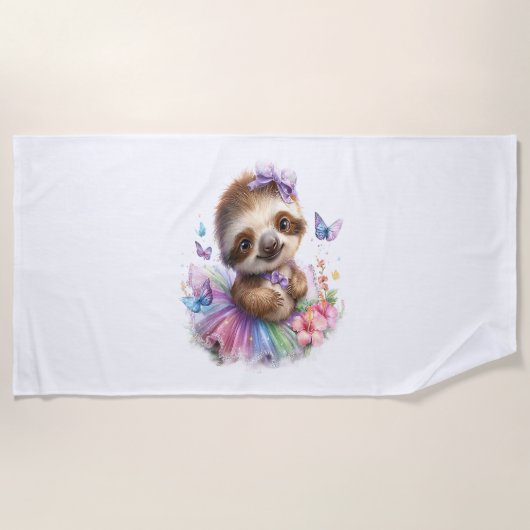 Serviette De Plage Sloth Shirt Safari Rainbow Summer (Devant)