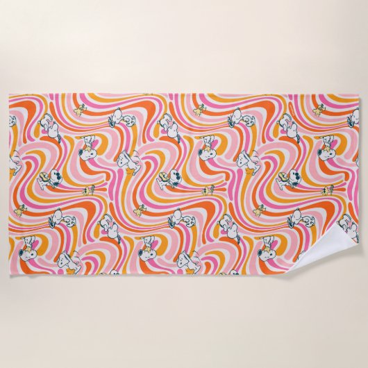 Serviette De Plage Snoopy & Woodstock Super Vibes Motif orange (Devant)