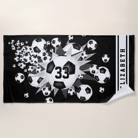 Serviette De Plage soccer ballon souffle filles nom jersey numéro (Devant)