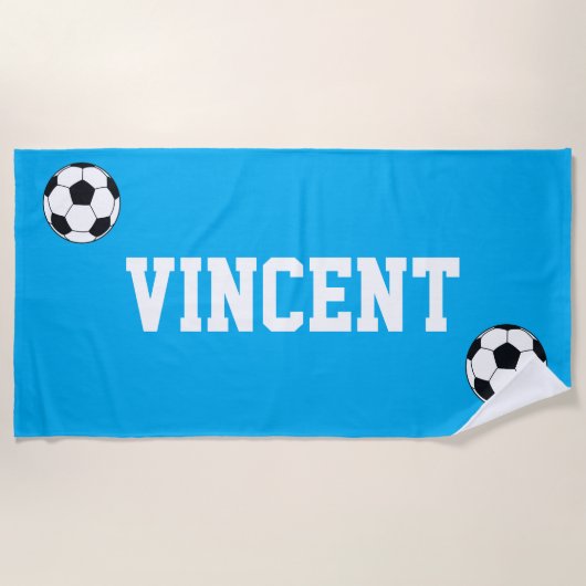 Serviette De Plage Soccer Blue Kids Custom Name (Devant)