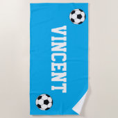 Serviette De Plage Soccer Blue Kids Custom Name (Devant)