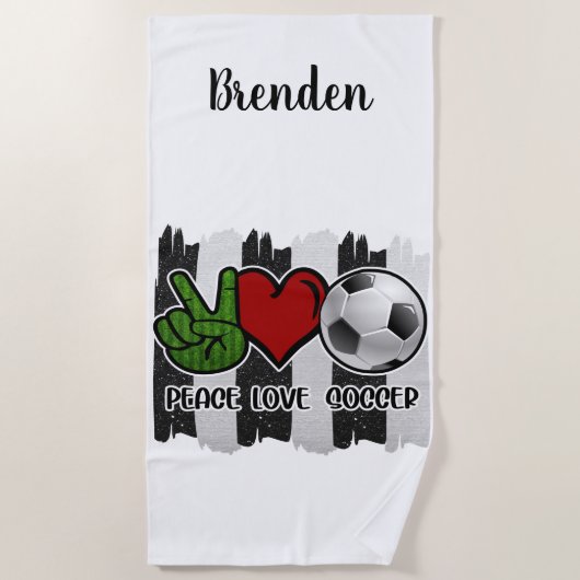 Serviette De Plage Soccer paix et amour (Devant)