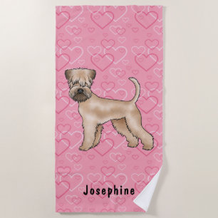 Serviette De Plage Soft-Coated Wheaten Terrier Cœurs Roses Et Nom