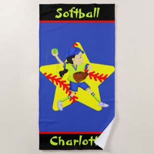 Serviette De Plage Softball Girls Star Pitcher Personnalisé
