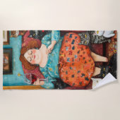 Serviette De Plage Soirée cosy avec dame sans chats (Devant)