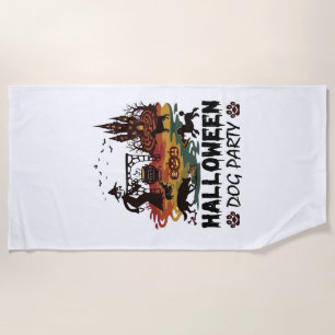 Serviette De Plage Soirée de chien d'Halloween Sorcières Chiens Citro