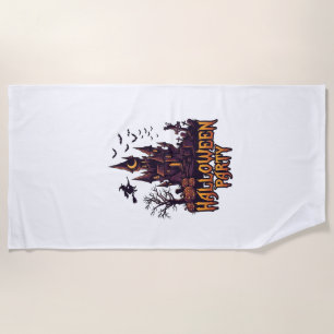Serviette De Plage Soirée Halloween Château Hanté Citrouilles Chauves