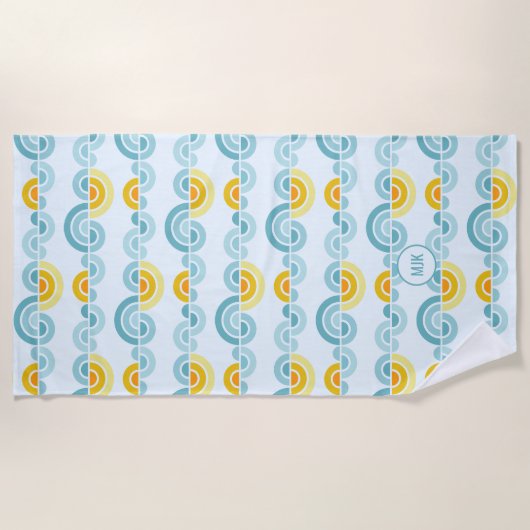 Serviette De Plage Soleil Abstrait et nuages courbés motif (Devant)