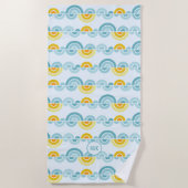 Serviette De Plage Soleil Abstrait et nuages courbés motif (Devant)