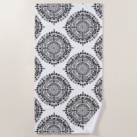 Serviette De Plage Soleil antique avec symboles noir blanc (Devant)