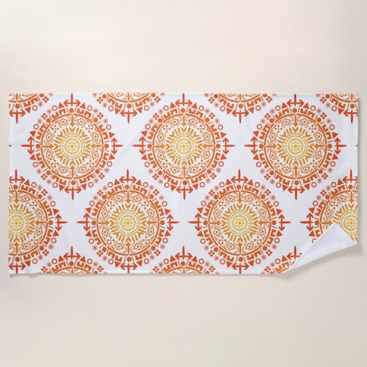Serviette De Plage Soleil antique avec symboles orange, jaune (Devant)