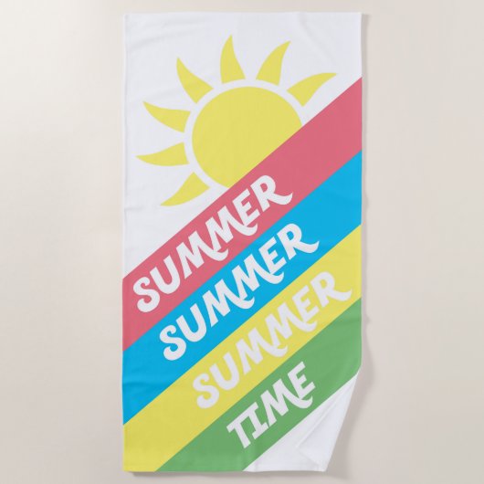 Serviette De Plage Soleil et rayures colorés d'heure d'été (Devant)