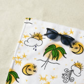 Serviette De Plage Soleil Jaune, Étoiles et Lune avec Palme Vert (En situation)