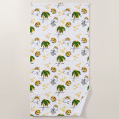 Serviette De Plage Soleil Jaune, Étoiles et Lune avec Palme Vert (Devant)