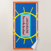 Serviette De Plage Soleil Jaune Rose Bleu Orange NOM (Devant)