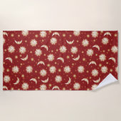 Serviette De Plage Soleil or et lune sur rouge (Devant)