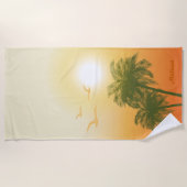 Serviette De Plage Soleil Orange Et Palmiers Vert Tropical Été (Devant)