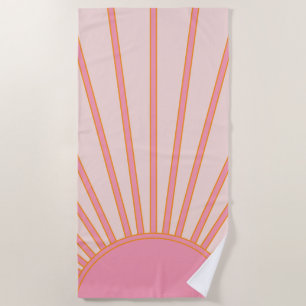 Serviette De Plage Soleil Sunrise rose Abstrait Retro Sunshine