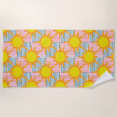 Serviette De Plage Soleils Jaunes Orange Pink Turquoise (Devant)