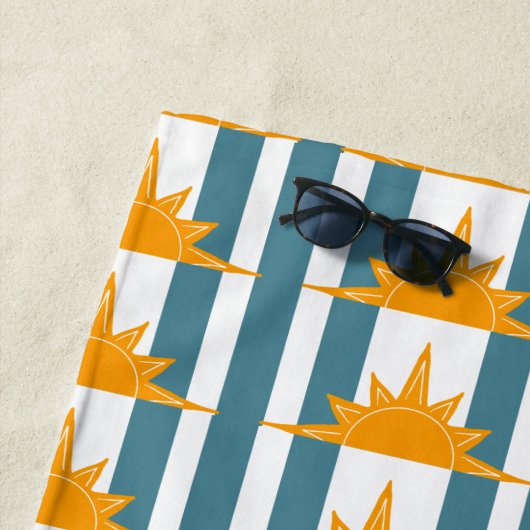 Serviette De Plage Soleils Jaunes Orange Turquoises (En situation)