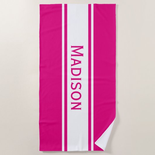 Serviette De Plage Solide Rose Chaud Blancs Nom moderne (Devant)