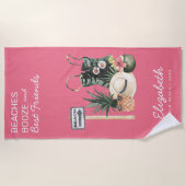 Serviette De Plage Sorbet Rose Pastèque | Été Tropical Plage (Devant)