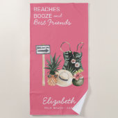 Serviette De Plage Sorbet Rose Pastèque | Été Tropical Plage (Devant)