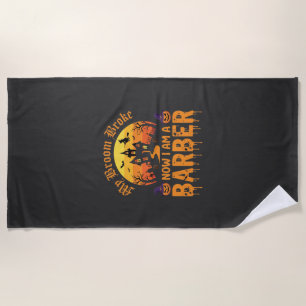 Serviette De Plage Sorcière de barbier d'Halloween Balai Cassé Maison