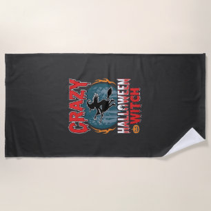 Serviette De Plage Sorcière d'Halloween folle balai volant design d'h