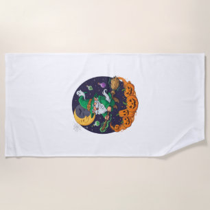 Serviette De Plage Sorcière d'Halloween Gnome Balai Citrouilles Lune