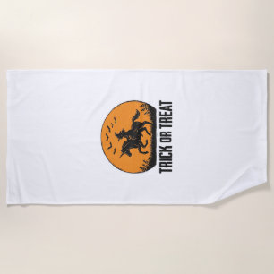 Serviette De Plage Sorcière d'Halloween Trick Or Treat Lune Vintage_1