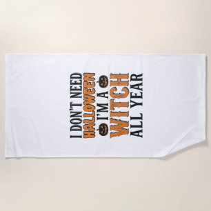 Serviette De Plage Sorcière drôle toute l'année Typographie Halloween