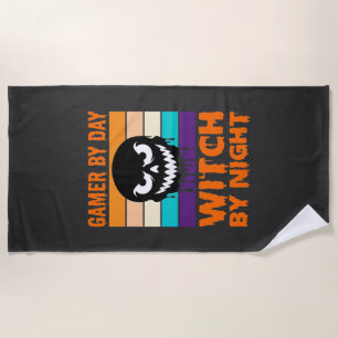 Serviette De Plage Sorcière Joueuse Halloween Crâne Rétro
